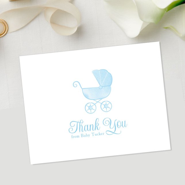 Aquarelle Bleu Carriage Baby shower garçon Merci (Créateur téléchargé)