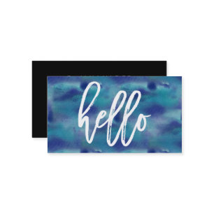 Aquarelle bleu chic Hello   Carte de visite