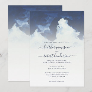 Aquarelle bleu ciel et nuages Faire-part de mariag