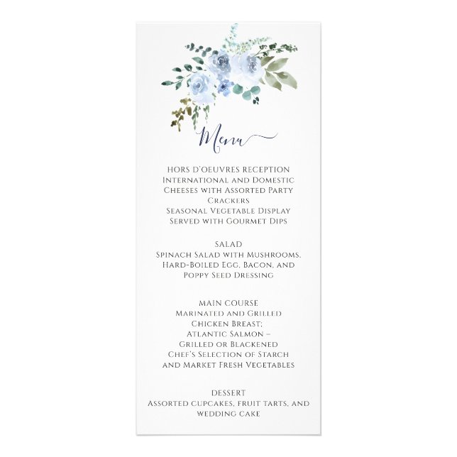 Aquarelle bleu clair Floral | Menu Mariage Marine (Devant)