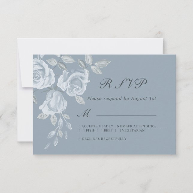 Aquarelle bleu Dusty Floral Mariage RSVP (Devant)