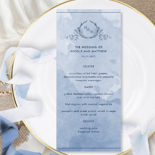 Aquarelle bleu Dusty Menu Mariage monogramme