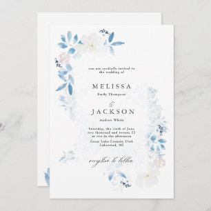 Aquarelle bleu et blanc Fleurs Invitation