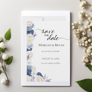 Aquarelle bleu et crème Invitation à la date