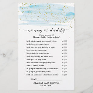 Aquarelle Bleu et or Bébé Mot Scramble Jeu