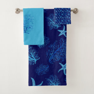 Aquarelle bleu étoile de mer-corail turquoise