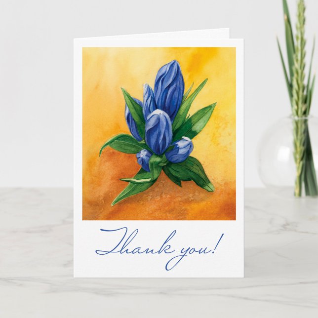 Aquarelle Bleu Fleur - Carte de remerciements plié (Créateur téléchargé)