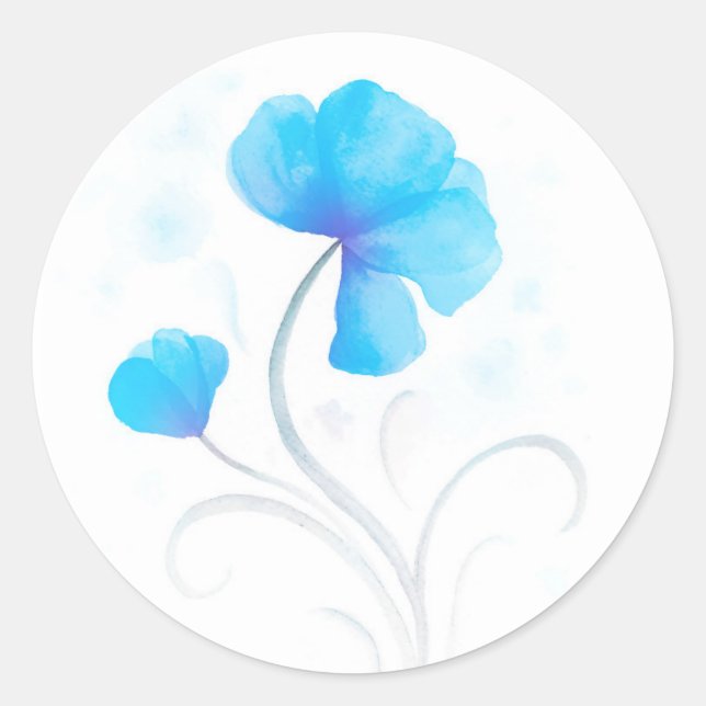 Aquarelle bleu fleur sceau mariage / autocollant (Devant)