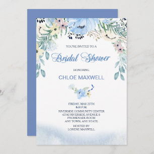Aquarelle bleu Floral Invitation de douche nuptial