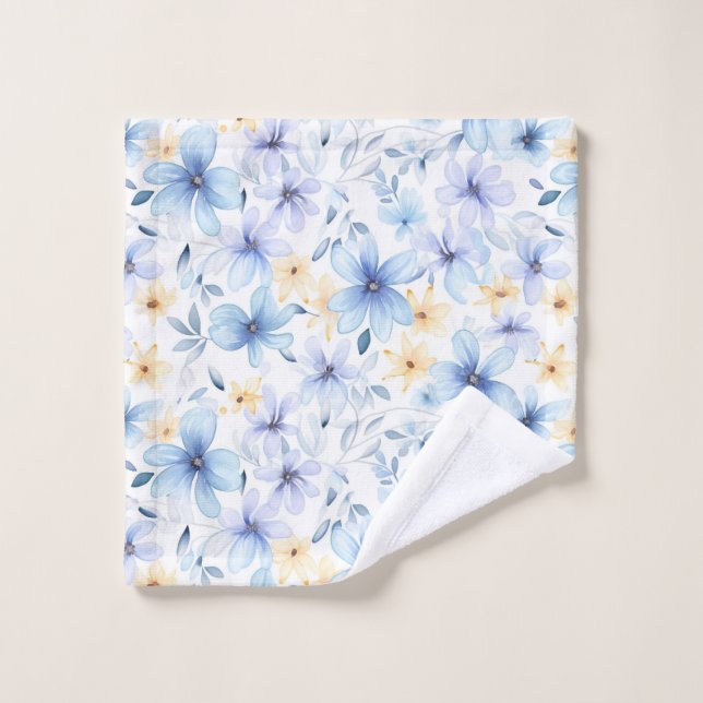 aquarelle bleu floral transparent (Gant de toilette)