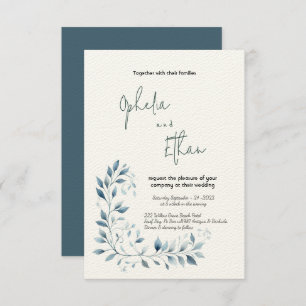 Aquarelle bleu foncé faire-part de mariage florale