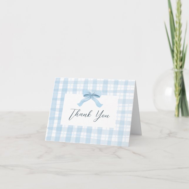 Aquarelle bleu foncé Plaid & Bow Merci bébé (Devant)