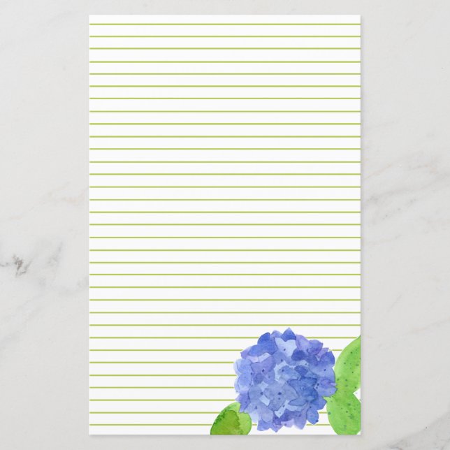 Aquarelle bleu Hydrangea Fleur vert lin (Devant)
