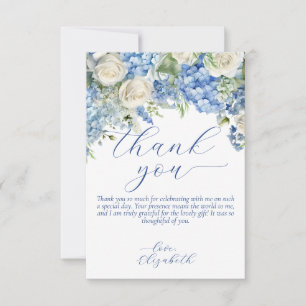 Aquarelle bleu Hydrangea Script Carte de remerciem