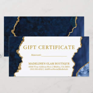 Aquarelle Bleu Marbre Or Certificat cadeau