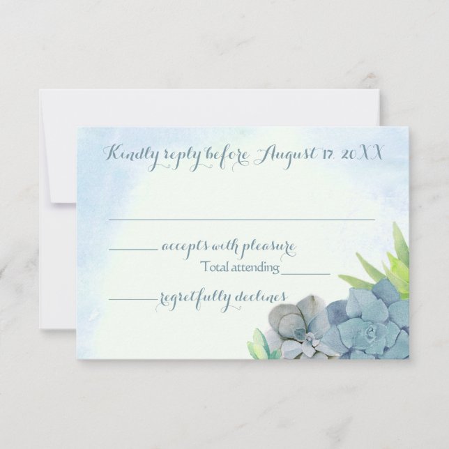Aquarelle bleu Mariage Succulente RSVP (Devant)
