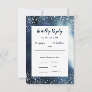 Aquarelle bleu marine Argent RSVP avec choix de re