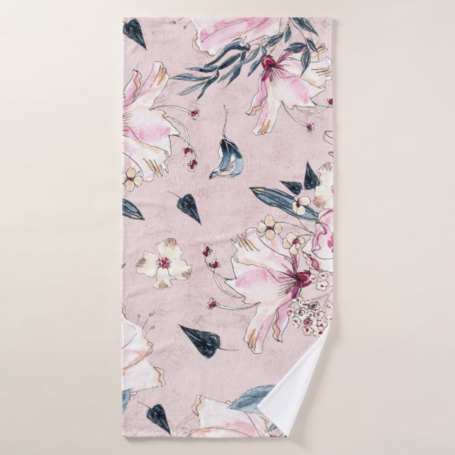 Aquarelle bleu marine et bleu clair Fleurs lancer  (Serviette de bain)