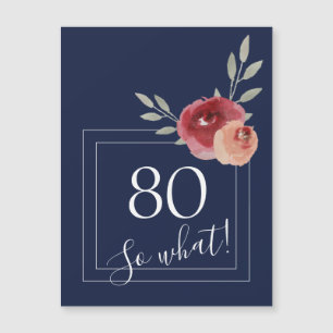 Aquarelle bleu marine Floral 80e Anniversaire Magn