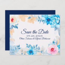 Aquarelle bleu marine floral Enregistrer la date