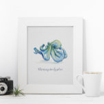 Aquarelle bleu Octopus Motivation Poster<br><div class="desc">Un poster de motivation mignon pour les chambres, les salles de bain et les espaces de vie dans votre maison de plage tropicale. Cette impression présente mon poulpe bleu aquarelle peinte à la main dans les tons vert et bleu avec la citation "c'est mon lieu de plage" dans la typographie...</div>