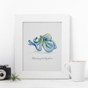 Aquarelle bleu Octopus Motivation Poster