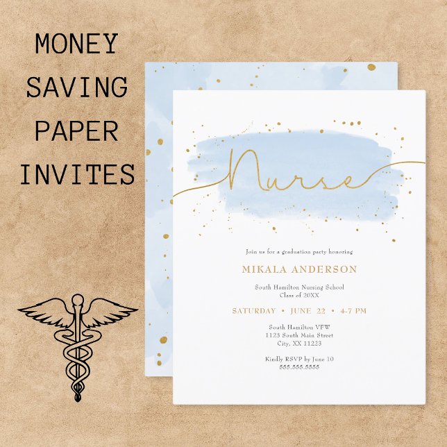 Aquarelle bleu or Nurse Graduation PAPIER (Créateur téléchargé)