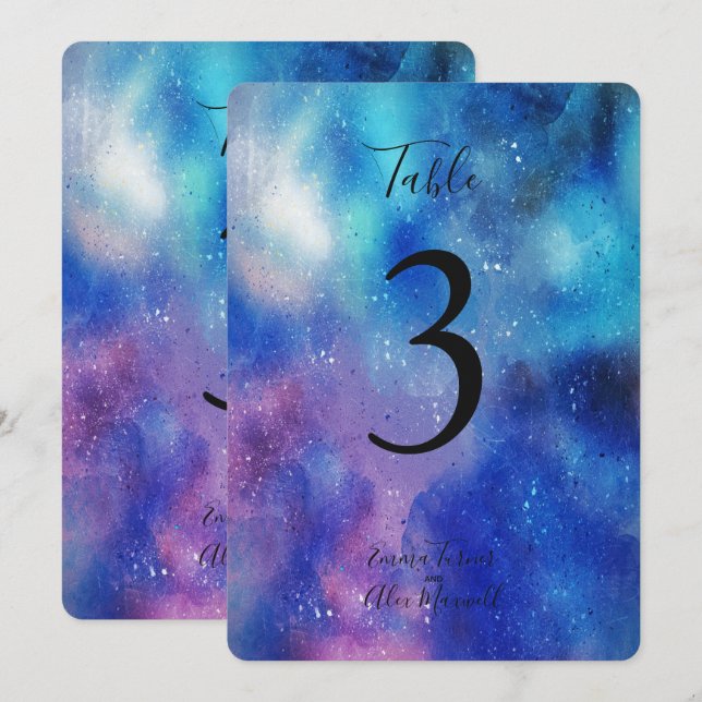 Aquarelle Bleu Profond | Cartes de numéros de tabl (Devant / Derrière)