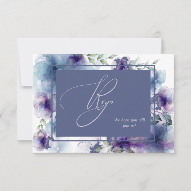 Aquarelle bleu romantique Floral Menu Mariage RSVP (Devant)