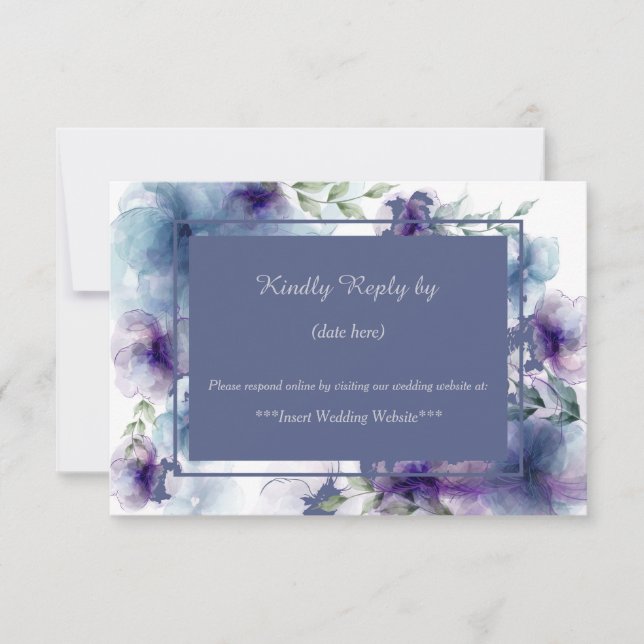 Aquarelle bleu romantique Mariage floral RSVP (Devant)