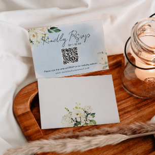 Aquarelle bleu Rose blanche Mariage Carte RSVP