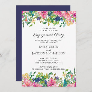 Aquarelle bleu rose Fiançailles