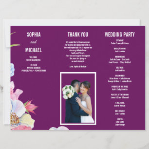 Aquarelle bleu rose Fleurs Programme de mariage Ci