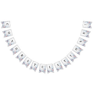 Aquarelle Bleu rose Floral Drapeau