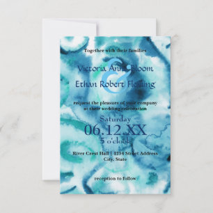 Aquarelle Bleu sur Bleu - Faire-Part de Mariage 3x
