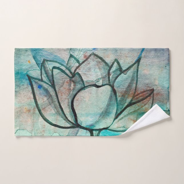Aquarelle bleu turquoise Fleur élégant Artsy Lotus (Serviette à main)