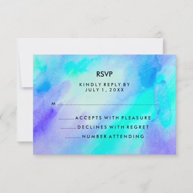 Aquarelle bleu turquoise Look Bat mitzvah RSVP (Devant)