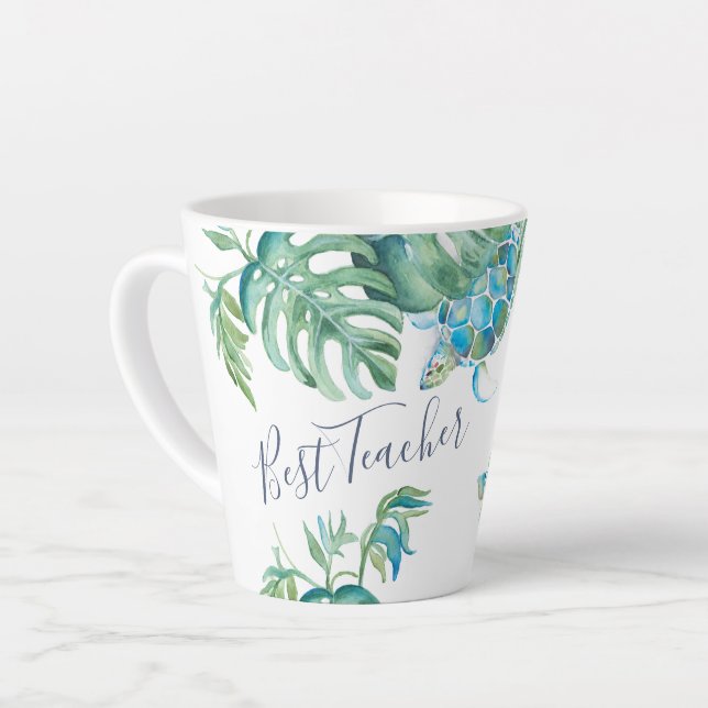 Aquarelle bleu turquoise tropicale Mug de tortue m (Angle gauche)