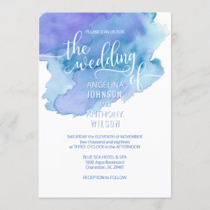 Aquarelle Bleu Turquoise Violet Mariage Invitation