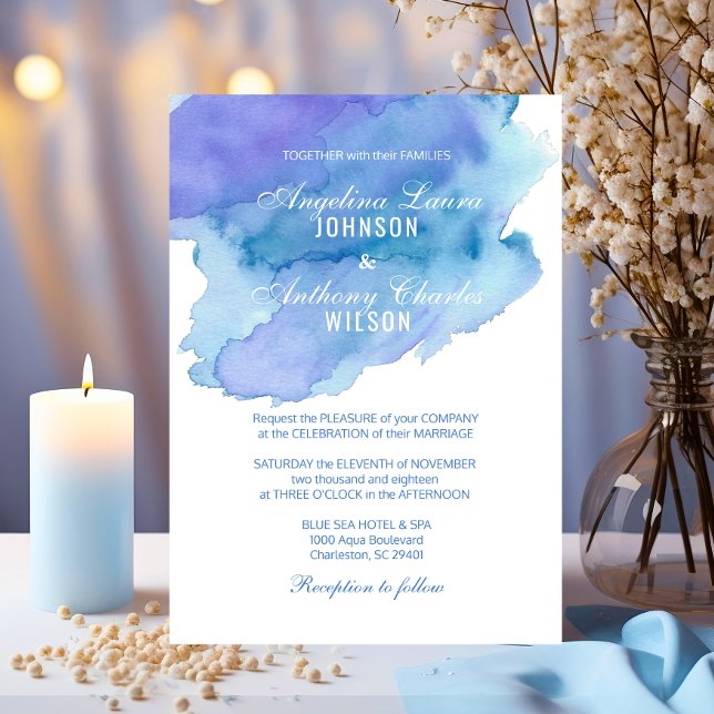 Aquarelle Bleu Turquoise Violet Mariage Invitation (Watercolor Blue Teal Purple Wedding Invitations)