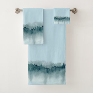 Aquarelle bleu vert Forêt Arbres Serviette de bain
