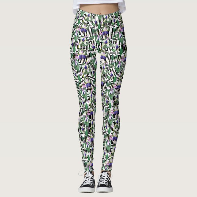 Aquarelle bleu/vert Fuchsia Leggings pour femmes (Devant)