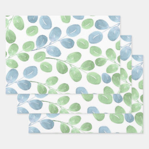 Aquarelle bleu vert Motif feuille ronde