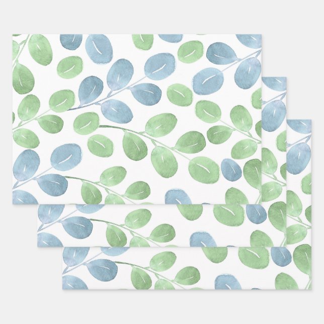 Aquarelle bleu vert Motif feuille ronde (Lot)