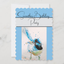 Aquarelle bleu Wren Invitation de fête d'anniversa
