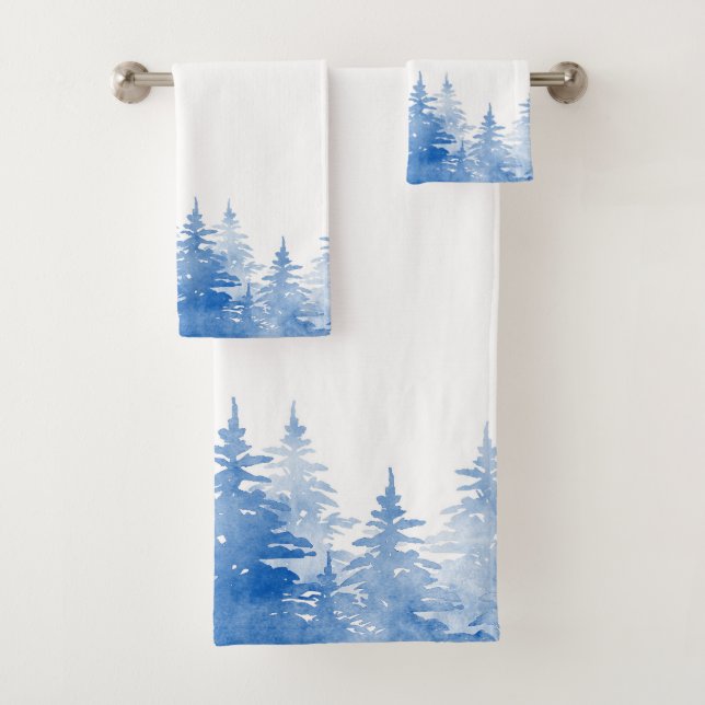 Aquarelle bleue Arbres À feuillage persistant (En situation)