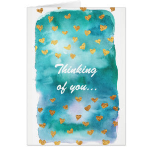 Aquarelle bleue, avec des coeurs d'or