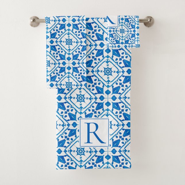 Aquarelle bleue Carrelage grec mariage méditerrané (En situation)