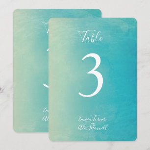 Aquarelle bleue Cartes numéros de table
