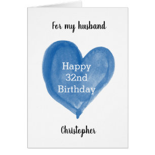 Aquarelle bleue Coeur 32e anniversaire